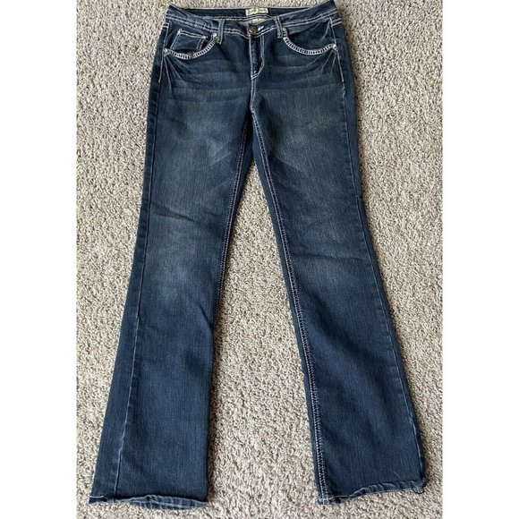Earl Jeans Womens Size 6 Blue Straight Leg Embellished Medium Wash Denim Classic - Picture 2 of 14